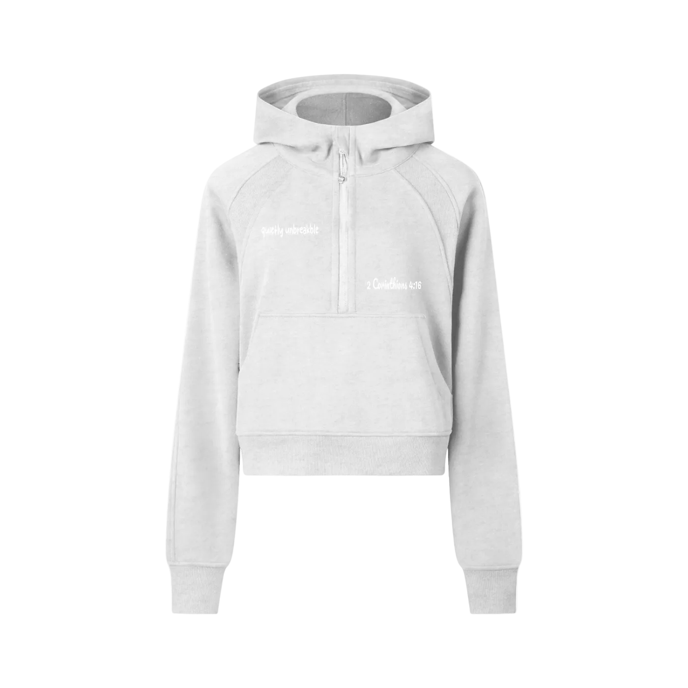 White hoodie with a brand logo on a white background